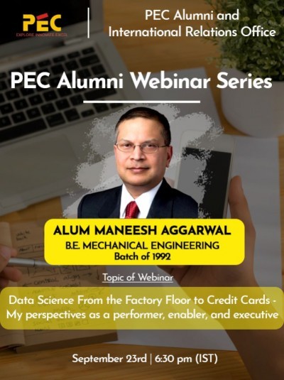Data Science From the Factory Floor to Credit Cards – My perspectives as a performer, enabler, and executive" by Alum Maneesh Aggarwal