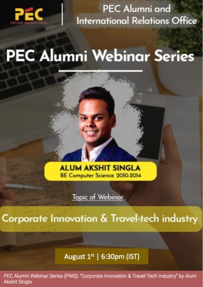 PEC Alumni Webinar Series (PWS): “Corporate Innovation & Travel-Tech Industry” by Alum Akshit Singla
