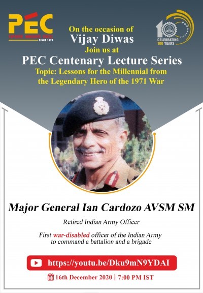 PEC Centenary Lecture Series: “Lessons for the Millennial" by Major General Ian Cardozo