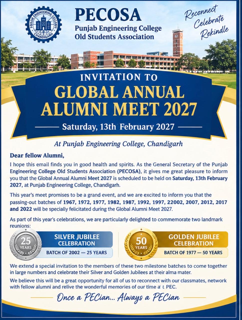 PECOSA Global Annual Alumni Meet 2027 – Reconnect, Celebrate & Rekindle